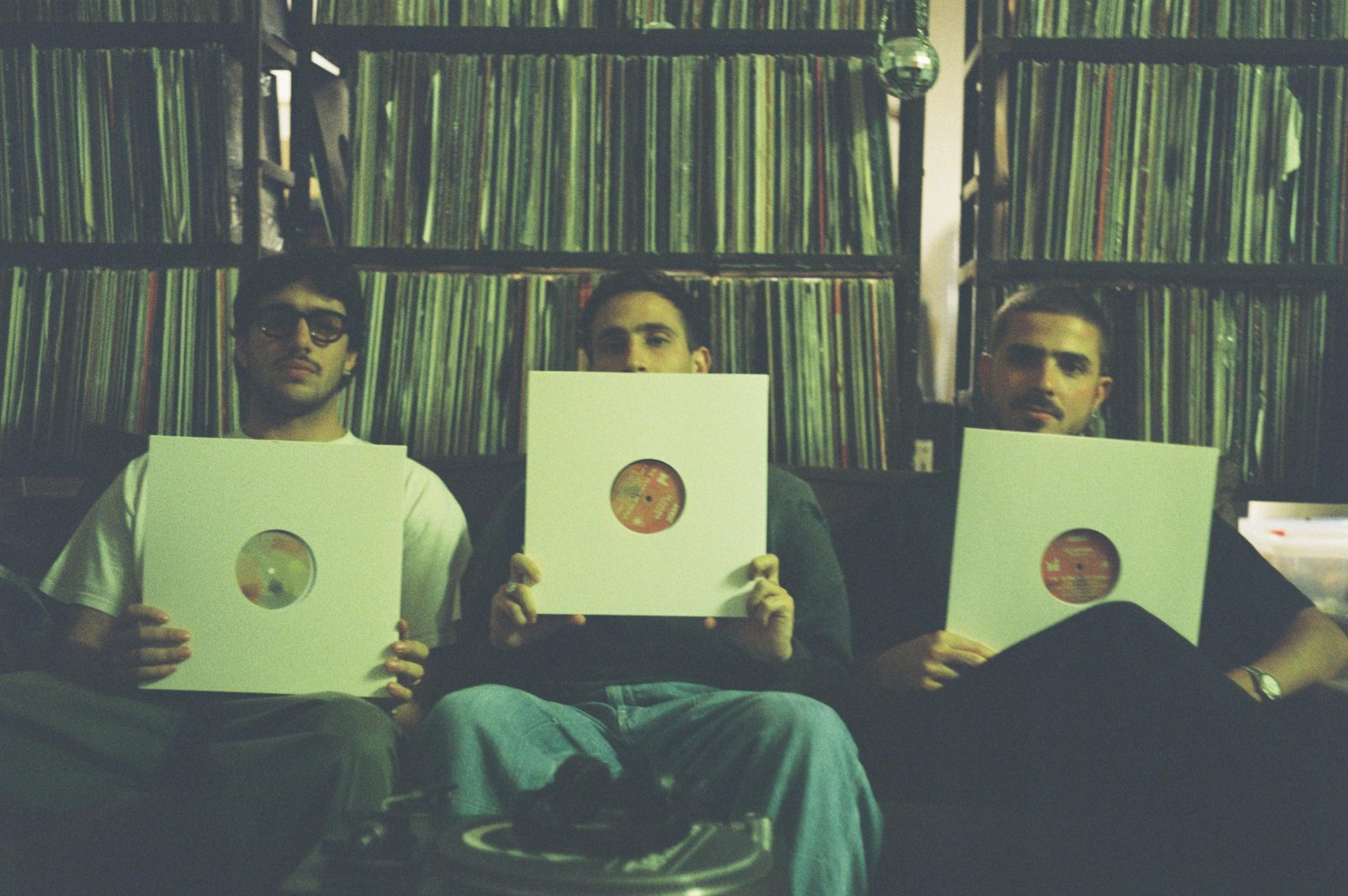 The Jabba Records crew holding TJR 001, the day the records arrived